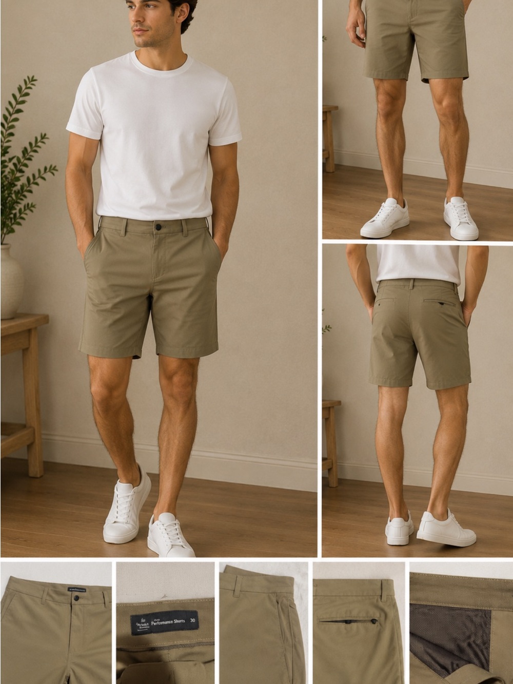 Men's Hybrid Shorts in Khaki - Comfortable Everyday Shorts